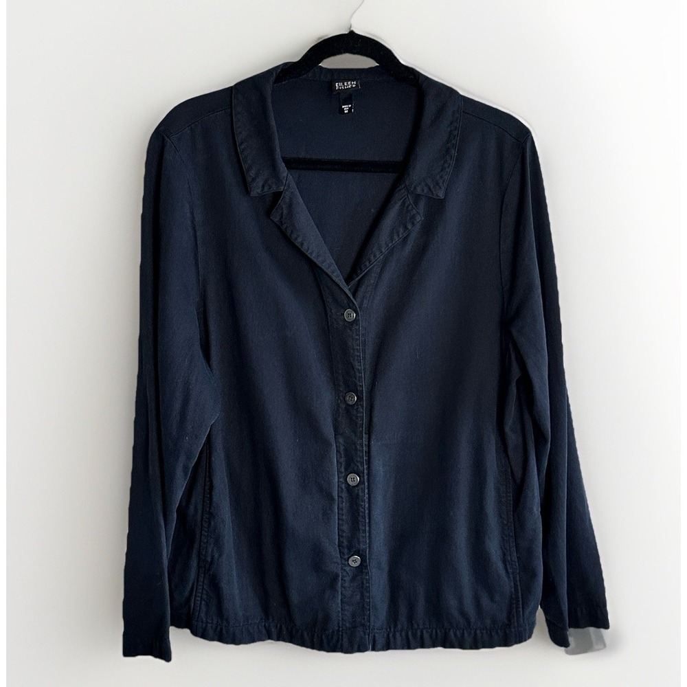 Eileen Fisher Black Button-Up Shirt Jacket Women's Medium Side Pockets